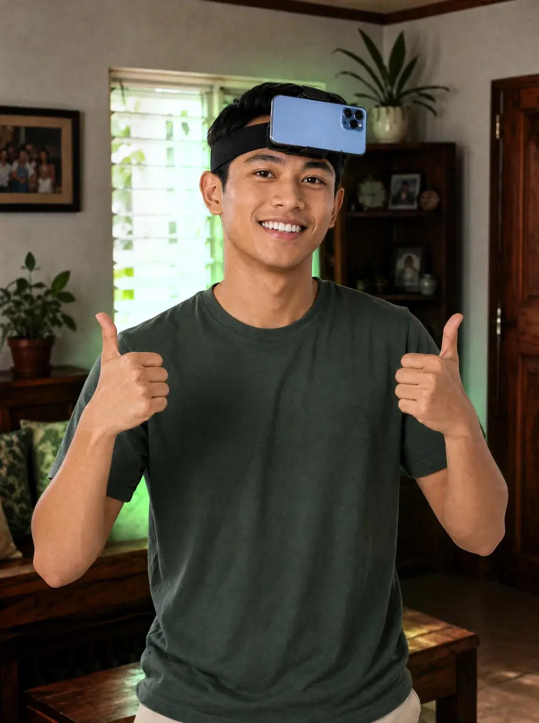 GIG Rewards member wearing a phone head mount